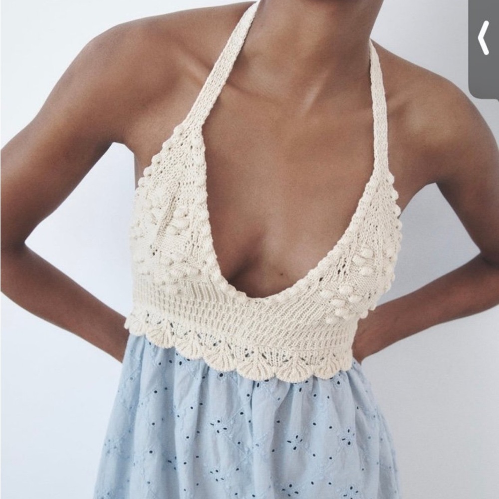 Combination embroidered knit dress